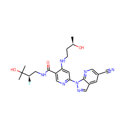 C[C@@H](O)CCNc1cc(-n2ncc3cc(C#N)cnc32)ncc1C(=O)NC[C@@H](F)C(C)(C)O ZINC001772641715