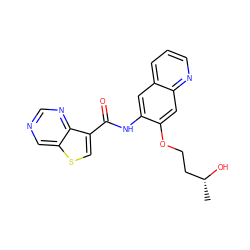 C[C@@H](O)CCOc1cc2ncccc2cc1NC(=O)c1csc2cncnc12 ZINC000113653098