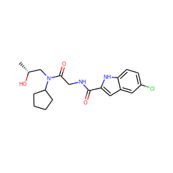 C[C@@H](O)CN(C(=O)CNC(=O)c1cc2cc(Cl)ccc2[nH]1)C1CCCC1 ZINC000028137245