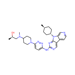 C[C@@H](O)CN(C)C1CCN(c2ccc(Nc3ncc4c5ccncc5n([C@H]5CC[C@H](C)CC5)c4n3)nn2)CC1 ZINC000261086458