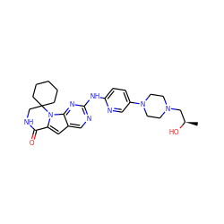 C[C@@H](O)CN1CCN(c2ccc(Nc3ncc4cc5n(c4n3)C3(CCCCC3)CNC5=O)nc2)CC1 ZINC000221289178