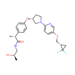 C[C@@H](O)CNC(=O)[C@H](C)c1ccc(O[C@@H]2CCN(c3ccc(OC[C@@H]4CC4(F)F)cn3)C2)cc1 ZINC001772621412