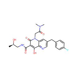 C[C@@H](O)CNC(=O)c1c(O)c2ncc(Cc3ccc(F)cc3)cc2n(CC(=O)N(C)C)c1=O ZINC000150275179