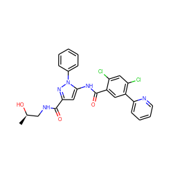 C[C@@H](O)CNC(=O)c1cc(NC(=O)c2cc(-c3ccccn3)c(Cl)cc2Cl)n(-c2ccccc2)n1 ZINC001772606006