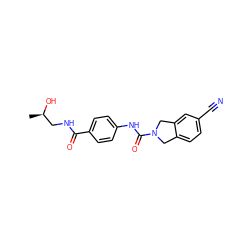 C[C@@H](O)CNC(=O)c1ccc(NC(=O)N2Cc3ccc(C#N)cc3C2)cc1 ZINC000166478135