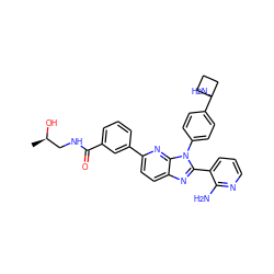 C[C@@H](O)CNC(=O)c1cccc(-c2ccc3nc(-c4cccnc4N)n(-c4ccc(C5(N)CCC5)cc4)c3n2)c1 ZINC000169697638