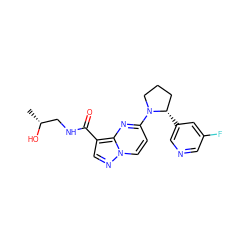 C[C@@H](O)CNC(=O)c1cnn2ccc(N3CCC[C@@H]3c3cncc(F)c3)nc12 ZINC000165289620