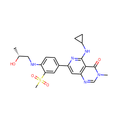 C[C@@H](O)CNc1ccc(-c2cc3ncn(C)c(=O)c3c(NC3CC3)n2)cc1S(C)(=O)=O ZINC000115625511