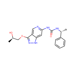 C[C@@H](O)COc1n[nH]c2cc(NC(=O)N[C@H](C)c3ccccc3)ncc12 ZINC001772649304