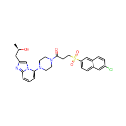 C[C@@H](O)Cc1cn2c(N3CCN(C(=O)CCS(=O)(=O)c4ccc5cc(Cl)ccc5c4)CC3)cccc2n1 ZINC000029056263