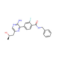 C[C@@H](O)Cc1cnc(N)c(-c2ccc(C(=O)NCc3ccccc3)c(F)c2)n1 ZINC001772595656