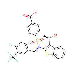 C[C@@H](O)c1c(N(Cc2ccc(F)c(C(F)(F)F)c2)S(=O)(=O)c2ccc(C(=O)O)cc2)sc2ccccc12 ZINC000115233595