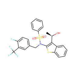 C[C@@H](O)c1c(N(Cc2ccc(F)c(C(F)(F)F)c2)S(=O)(=O)c2ccccc2)sc2ccccc12 ZINC000115234473