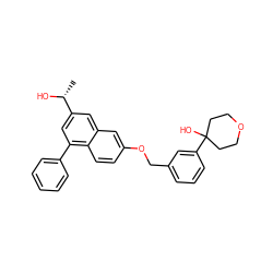 C[C@@H](O)c1cc(-c2ccccc2)c2ccc(OCc3cccc(C4(O)CCOCC4)c3)cc2c1 ZINC000001538120