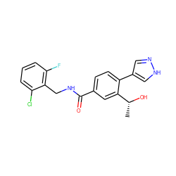 C[C@@H](O)c1cc(C(=O)NCc2c(F)cccc2Cl)ccc1-c1cn[nH]c1 ZINC001772636496