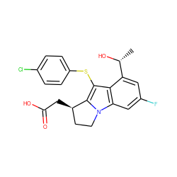 C[C@@H](O)c1cc(F)cc2c1c(Sc1ccc(Cl)cc1)c1n2CC[C@H]1CC(=O)O ZINC000029054393