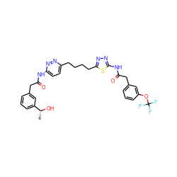 C[C@@H](O)c1cccc(CC(=O)Nc2ccc(CCCCc3nnc(NC(=O)Cc4cccc(OC(F)(F)F)c4)s3)nn2)c1 ZINC000169698546