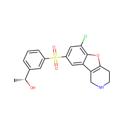 C[C@@H](O)c1cccc(S(=O)(=O)c2cc(Cl)c3oc4c(c3c2)CNCC4)c1 ZINC000147527596