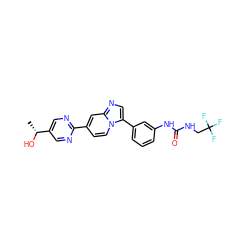 C[C@@H](O)c1cnc(-c2ccn3c(-c4cccc(NC(=O)NCC(F)(F)F)c4)cnc3c2)nc1 ZINC000169704719