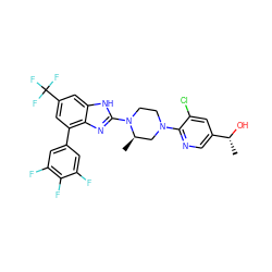 C[C@@H](O)c1cnc(N2CCN(c3nc4c(-c5cc(F)c(F)c(F)c5)cc(C(F)(F)F)cc4[nH]3)[C@H](C)C2)c(Cl)c1 ZINC000038157613