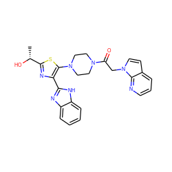 C[C@@H](O)c1nc(-c2nc3ccccc3[nH]2)c(N2CCN(C(=O)Cn3ccc4cccnc43)CC2)s1 ZINC000143632863