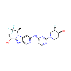 C[C@@H](O)c1nc2cnc(Nc3ccnc(N4CC[C@H](O)[C@H](F)C4)n3)cc2n1[C@H](C)C(F)(F)F ZINC000222747858