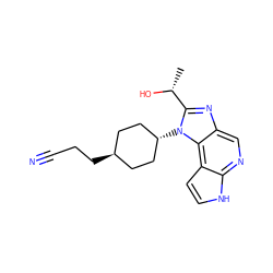 C[C@@H](O)c1nc2cnc3[nH]ccc3c2n1[C@H]1CC[C@H](CCC#N)CC1 ZINC000261132644