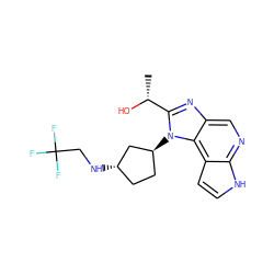 C[C@@H](O)c1nc2cnc3[nH]ccc3c2n1[C@H]1CC[C@H](NCC(F)(F)F)C1 ZINC000096270803