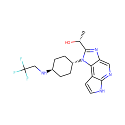 C[C@@H](O)c1nc2cnc3[nH]ccc3c2n1[C@H]1CC[C@H](NCC(F)(F)F)CC1 ZINC000101680579