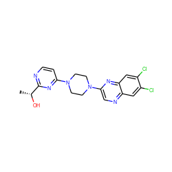 C[C@@H](O)c1nccc(N2CCN(c3cnc4cc(Cl)c(Cl)cc4n3)CC2)n1 ZINC000013472176