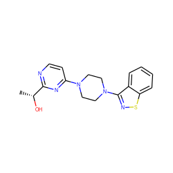 C[C@@H](O)c1nccc(N2CCN(c3nsc4ccccc34)CC2)n1 ZINC000013472159