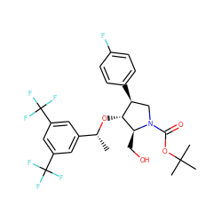 C[C@@H](O[C@@H]1[C@@H](c2ccc(F)cc2)CN(C(=O)OC(C)(C)C)[C@H]1CO)c1cc(C(F)(F)F)cc(C(F)(F)F)c1 ZINC000029132073