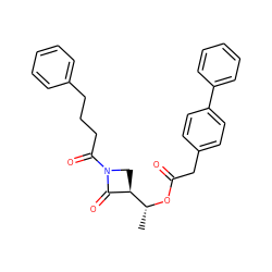 C[C@@H](OC(=O)Cc1ccc(-c2ccccc2)cc1)[C@@H]1CN(C(=O)CCCc2ccccc2)C1=O ZINC000045285984