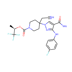 C[C@@H](OC(=O)N1CCC(CC#N)(n2cc(C(N)=O)c(Nc3ccc(F)cc3)n2)CC1)C(F)(F)F ZINC000222085968