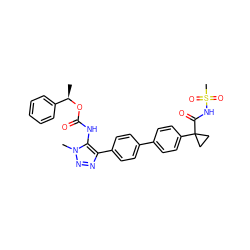 C[C@@H](OC(=O)Nc1c(-c2ccc(-c3ccc(C4(C(=O)NS(C)(=O)=O)CC4)cc3)cc2)nnn1C)c1ccccc1 ZINC000095580363