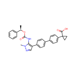 C[C@@H](OC(=O)Nc1c(-c2ccc(-c3ccc(C4(C(=O)O)CC4)cc3)cc2)cnn1C)c1ccccc1 ZINC000095575705