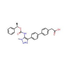 C[C@@H](OC(=O)Nc1c(-c2ccc(-c3ccc(CC(=O)O)cc3)cc2)nnn1C)c1ccccc1 ZINC000095578045