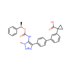 C[C@@H](OC(=O)Nc1c(-c2ccc(-c3cccc(C4(C(=O)O)CC4)c3)cc2)nnn1C)c1ccccc1 ZINC000210644332