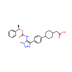 C[C@@H](OC(=O)Nc1c(-c2ccc(C3CCC(CC(=O)O)CC3)cc2)nnn1C)c1ccccc1 ZINC000095577403