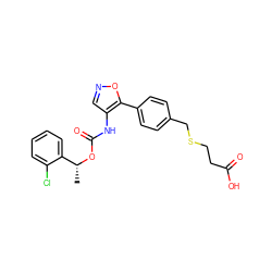 C[C@@H](OC(=O)Nc1cnoc1-c1ccc(CSCCC(=O)O)cc1)c1ccccc1Cl ZINC000028903510