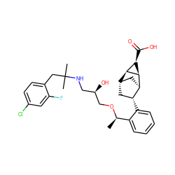 C[C@@H](OC[C@H](O)CNC(C)(C)Cc1ccc(Cl)cc1F)c1ccccc1[C@@H]1C[C@H]2C[C@H]1[C@@H]1[C@H](C(=O)O)[C@@H]12 ZINC000261127996