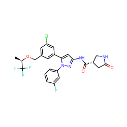 C[C@@H](OCc1cc(Cl)cc(-c2cc(NC(=O)[C@@H]3CNC(=O)C3)nn2-c2cccc(F)c2)c1)C(F)(F)F ZINC000169707459