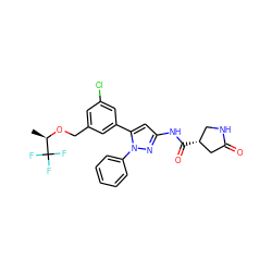 C[C@@H](OCc1cc(Cl)cc(-c2cc(NC(=O)[C@@H]3CNC(=O)C3)nn2-c2ccccc2)c1)C(F)(F)F ZINC000169707170