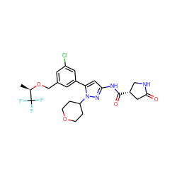 C[C@@H](OCc1cc(Cl)cc(-c2cc(NC(=O)[C@@H]3CNC(=O)C3)nn2C2CCOCC2)c1)C(F)(F)F ZINC000169707463