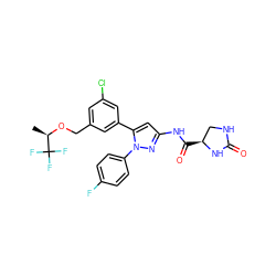 C[C@@H](OCc1cc(Cl)cc(-c2cc(NC(=O)[C@H]3CNC(=O)N3)nn2-c2ccc(F)cc2)c1)C(F)(F)F ZINC000169707475