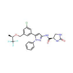 C[C@@H](OCc1cc(Cl)cc(-c2cc(NC(=O)[C@H]3CNC(=O)N3)nn2-c2ccccc2)c1)C(F)(F)F ZINC000169707474