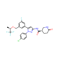 C[C@@H](OCc1cc(F)cc(-c2cc(NC(=O)[C@@H]3CCC(=O)NC3)nn2-c2ccc(Cl)cc2)c1)C(F)(F)F ZINC000169707452