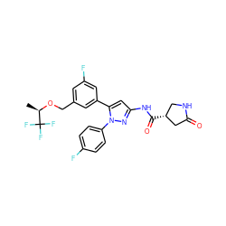 C[C@@H](OCc1cc(F)cc(-c2cc(NC(=O)[C@@H]3CNC(=O)C3)nn2-c2ccc(F)cc2)c1)C(F)(F)F ZINC000143689178