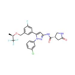 C[C@@H](OCc1cc(F)cc(-c2cc(NC(=O)[C@@H]3CNC(=O)C3)nn2-c2cccc(Cl)c2)c1)C(F)(F)F ZINC000169707417