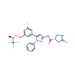 C[C@@H](OCc1cc(F)cc(-c2cc(NC(=O)[C@@H]3CNC(=O)C3)nn2-c2ccccc2)c1)C(F)(F)F ZINC000143764062